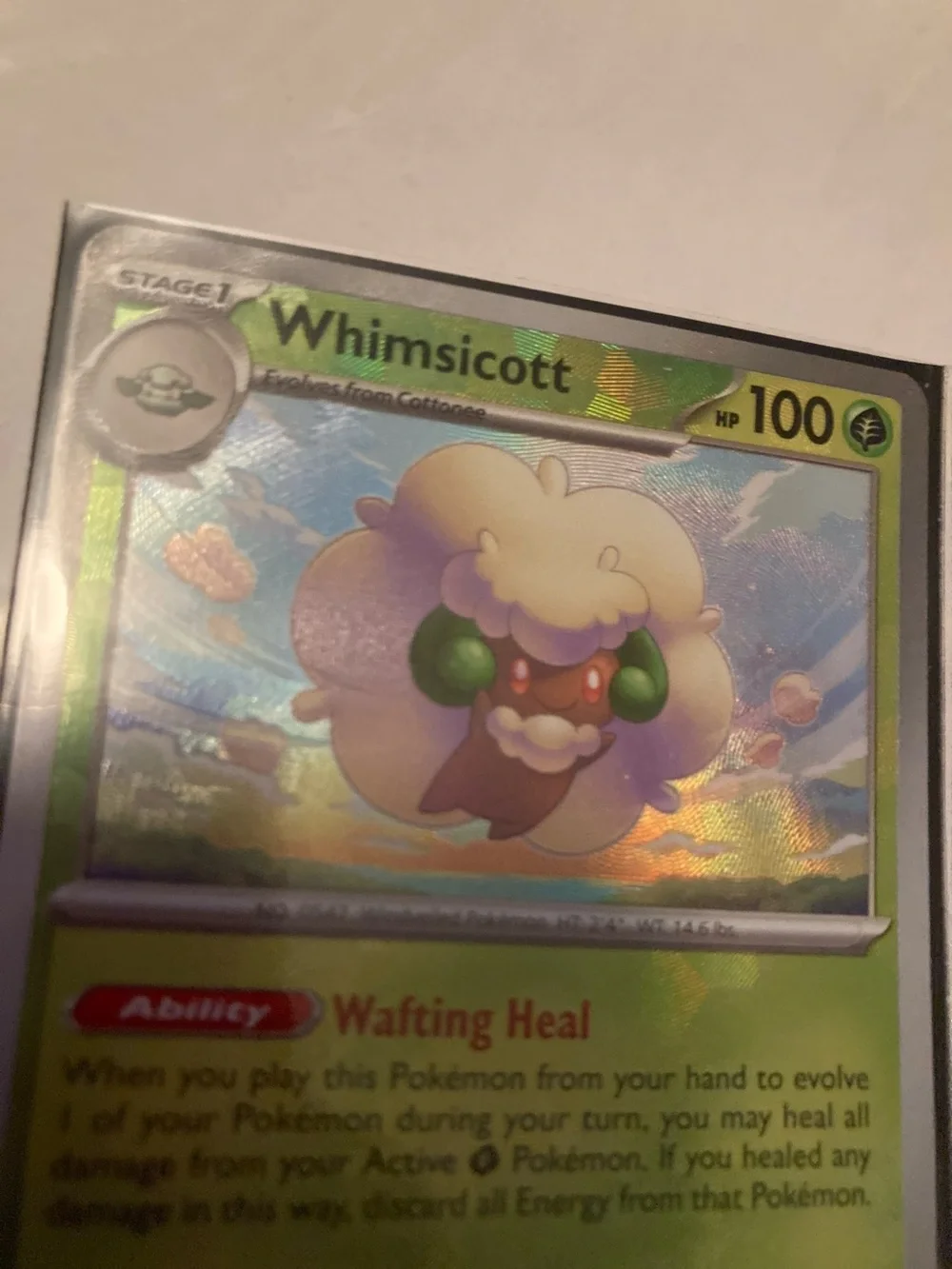 POKEBALL Pokemon Whimsicott Holo Green Gold Trading Card